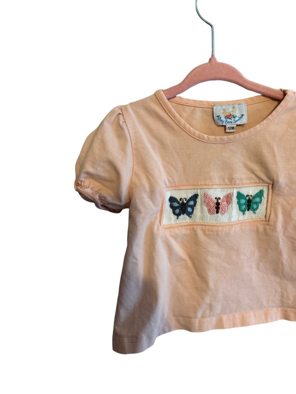 Busy Bees Smocks Pink Butterfly Hand Smocked Shirt Girls Size 12M Boutique Top - Picture 2 of 5